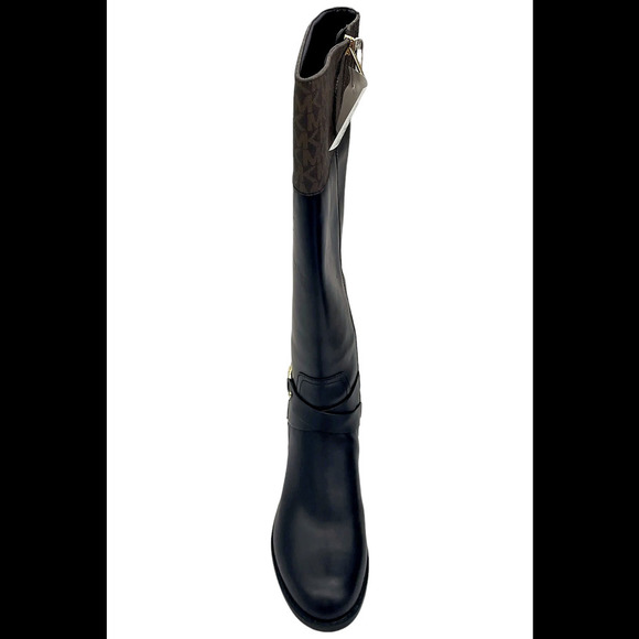 Michael Kors Women's Kincaid Leather and Logo Riding Boot Black/Brown - Medium - Picture 2 of 3